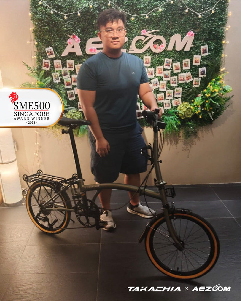 This is David, who just picked up a Takachia Tiime Series C20 Pro Defender Green Trifold Folding Bike from us today 🚲